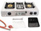 Edelstahl Gaskocher 3 flammig 9,7 KW Campingkocher mit Grill Ofen Gasgrill WOK Hockerkocher inkl. Gasschlauch-Regler Set