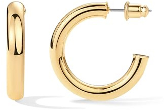 PAVOI 14K Yellow Gold Plated Lightweight Chunky Open Hoops - Gold Hoop Earrings for Women - 30mm Thick Infinity Hoops Earrings