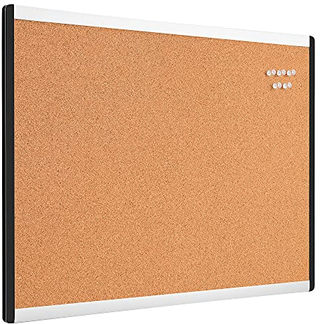 Amazon Basics Cork Bulletin Board, 23 x 17, Lightweight, Easy to Mount, Aluminum/Plastic Frame