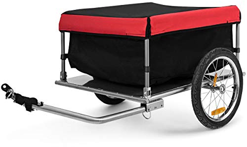 Goplus Bike Cargo Trailer, Foldable Bicycle Trailer with 16” Wheels, Removable Cover, Oxford Fabric, Folding Frame Quick Release, Bike Cart Bike Wagon Trailer for Luggage, Tools, Groceries