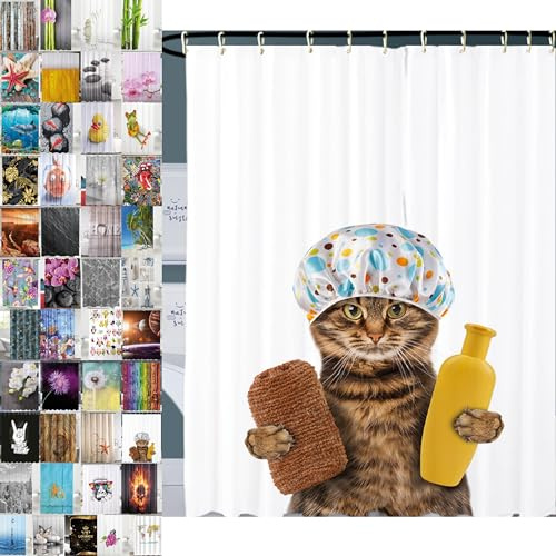 Sanilo Duschvorhang, viele schöne Duschvorhänge zur Auswahl, hochwertige Qualität, inkl. 12 Ringe, wasserdicht, Anti-Schimmel-Effekt (Shower Cat, 180 x 200 cm)