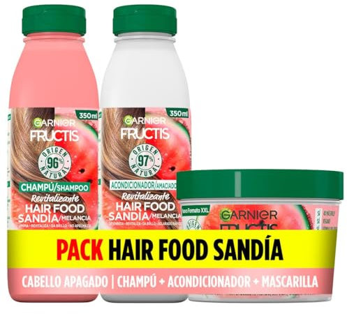 Garnier Fructis Pack Hair Food Sandía con Champú, Acondicionador y Mascarilla para Cabello Apagado y Sin Vida, Limpia, Desenreda y Nutre