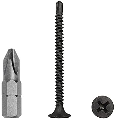 50 unidades Tornillos de construcción en seco negro fosfatado de carbono acero 3,5 x 45 mm, tornillo autoperforante para chapa (PH) con cabeza hexagonal avellanada (50, 3,5 x 45 mm)