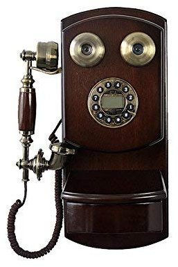 QHYXT Teléfono Teléfono de Madera montado en la Pared Marcación rotativa Vintage Tarjeta inalámbrica con Cable Retro Teléfono Fijo Línea Fija (A)