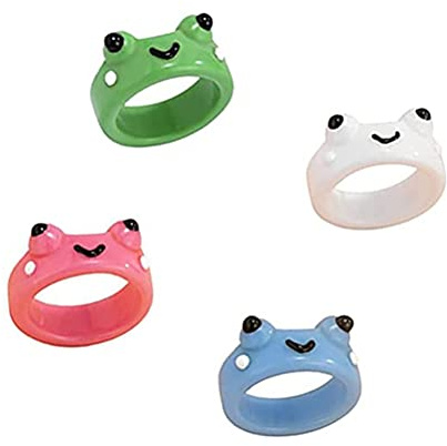 4 St Cute Frog Clay Rings - Cartoon 3D Animal Akryl Ringar Smycken Stapelbar Personlig Ring Rolig Ring Set för Kvinnor Flickor(4pcs)