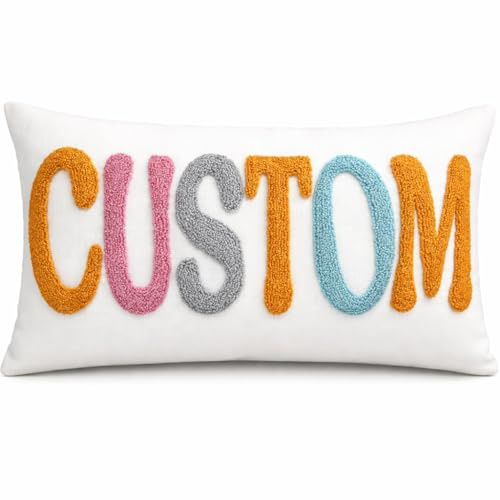 mia'spillow lab Custom Embroidered Name Pillow – Decorative Punch Needle Cushion – Handmade Textured Accent Pillow for Preppy Room, Dorm or Nursery Decor – Personalized Baby Shower or Birthday Gift