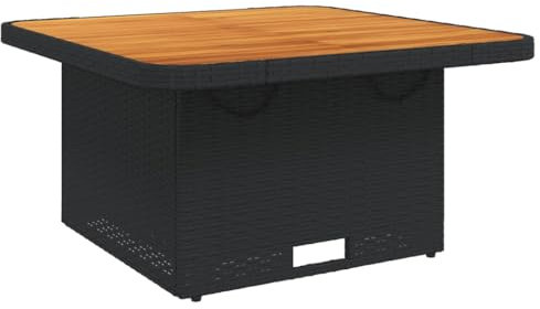 Rattan-Gartentisch mit Akazienholz-Tischplatte – Terrasse, Esstisch, Couchtisch, höhenverstellbar