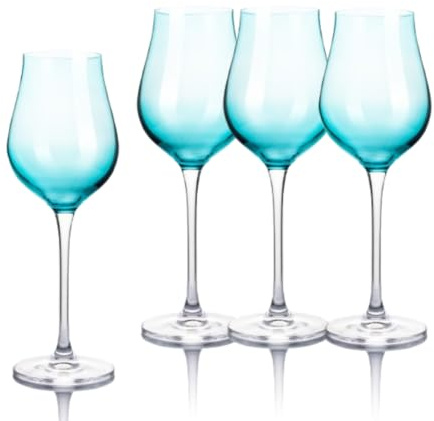 B.BOHEMIAN Dion collection (Blau, 250 ml prosecco) Proseccogläser 4er-Set – Elegante Sektgläser mit Stiel, 250 ml Kristallglas für Prosecco, Weißwein & Dessertwein, Blaugläser