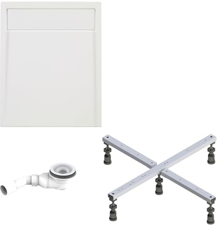 Schulte Duschwanne Brava mit Fußgestell, Ablauf, Ablaufrinne & Acrylplatte, 120x80 cm Pflegeleicht und alterungsbeständig, Größe wählbar