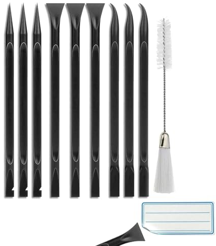 9 PCS Plastic Scraper Tool, Scratch Free Cleaning Tool, Carbon Fiber Multi-Purpose Scraper for Clean Small Narrow Spaces and Gaps, Remove Stickers Labels Oil Stains Dirt(with Brush)