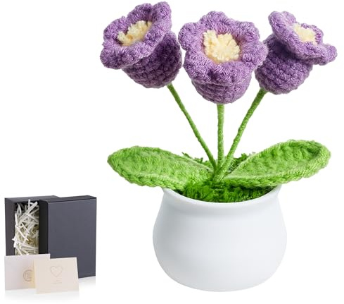 MAIBAOTA Purple Crochet Flowers Handmade Lily of The Valley | Knitted Flower Bouquet Potted Plants Birthday Gifts for Women Desk Decor Accessories