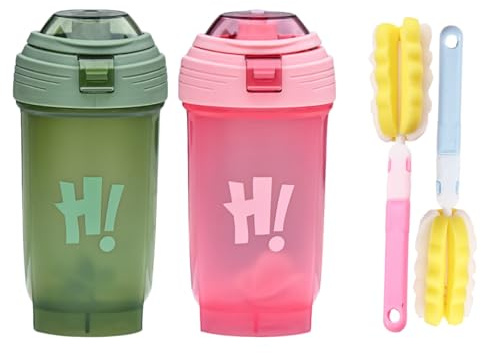 Protein Shaker mit Mischkugel und 2 Pinsel, 2pcs, 500ML Blender Bottle Shaker mit Graduierungen, Leicht zu transportieren, für Proteinpulver, Proteinshake, Yoga Gym