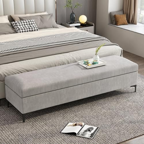 YITAYMLI Panca contenitore da ingresso in velluto antigraffio per gatti, panca ottoman porta scarpe per corridoio con struttura in legno massello, soggiorno e camera da letto(Almond Beige,150cm/59in)