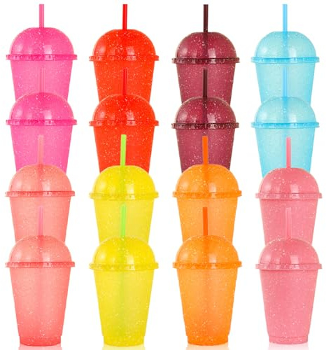 GORPENT 16 Stück Farbwechsel Becher 500ml, Wiederverwendbare Trinkbecher mit Deckel und Strohhalm, Plastikbecher Mehrweg, 8 Farben Partybecher für Eiskaffee, Smoothie, Saft, Kalte Getränke
