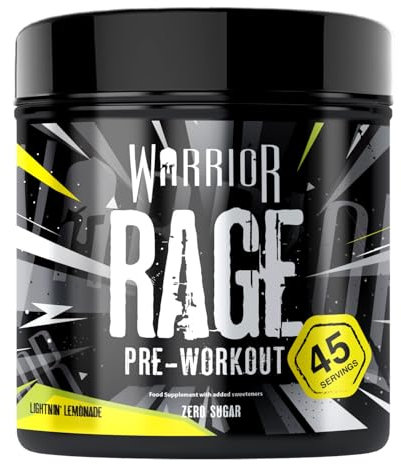 Warrior Rage Pre-Workout Powder, 300 mg Caffeine High Stim Energy Booster with Beta-Alanine, Creatine, BCAAs, Citrulline & AAKG for Focus, Strength & Muscle Pump - Lightin' Lemonade