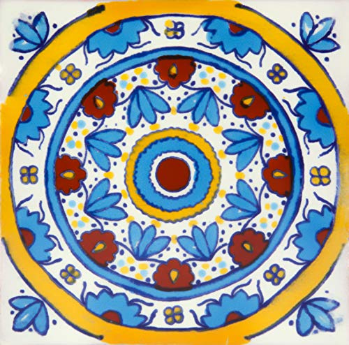 Cerames Carrelage en céramique Mexicaine Rueda - 30 carrelage mural mexicains décoratifs pour la salle de bain, la cuisine, la douche | Carreaux de mosaïque en céramique 10,5x10,5 cm