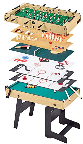 Kangui - Mesa multijuegos plegable 16 en 1 para adolescente - Futbolín de ping pong, billard, Bowling, paletes