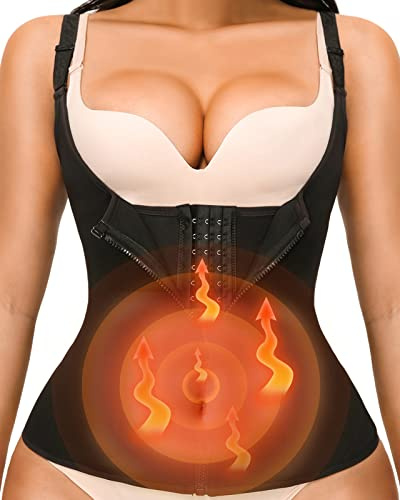 YADIFEN Waist Trainer Vest for Women,Zipper Corset Body Shaper for Tummy Control Neoprene Cincher Tank Top with Straps (Black-Fixed shoulder straps, S)