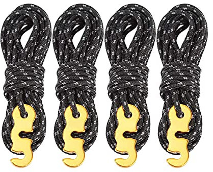 MISSFOX 4 Stück Reflektierend Abspannseile Seil mit Seilspanner, 13ft/4 Meters Zeltschnur Leuchtend, Φ 3mm Reissfest Camping Schnur für Zelt Sonnensegel