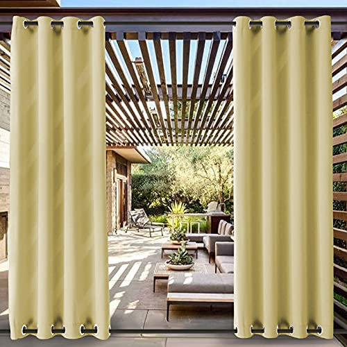 NYKJBD Wetterfest Outdoor Vorhang mit Ösen Oben und Unten, Wasserdicht Aussenvorhang UV Schutz Verdunkelungs Vorhang für Terrasse, Balkon, Pavillon, Strandhaus, 1 Stück,Gelb-B213xH132cm