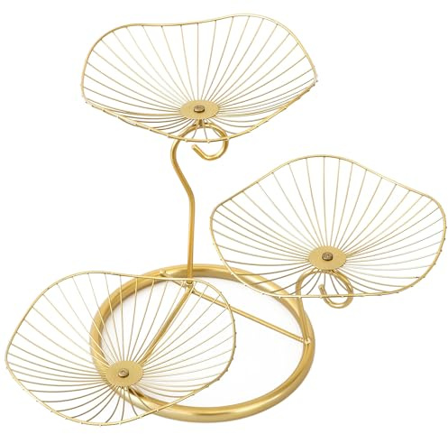 IBWell® 3-Tier Metal Fruit Basket Holder Decorative Fruit Bowl Stand(Type A, Gold)