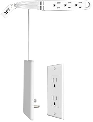 CABOCASA 3FT Ultra Flat Plug Extension Cord Power Strip with Multi Outlets, Patented Detachable Ultra-Thin Outlet Concealer & Ultra-Flat Plug, Ideal for Home Improvement, Hide Bulky and Messy Cords