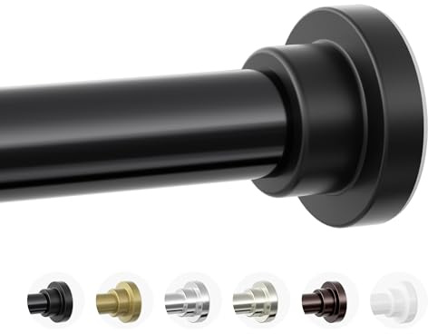 Mcrbeay Shower Curtain Rod, 1 Diameter Heavy Duty Tension Shower Rod, Non Slip Adjustable 28-46 inch No Drilling Shower Curtain Rods Spring Tension For Bathroom, Shower Stall, No Rust, Black