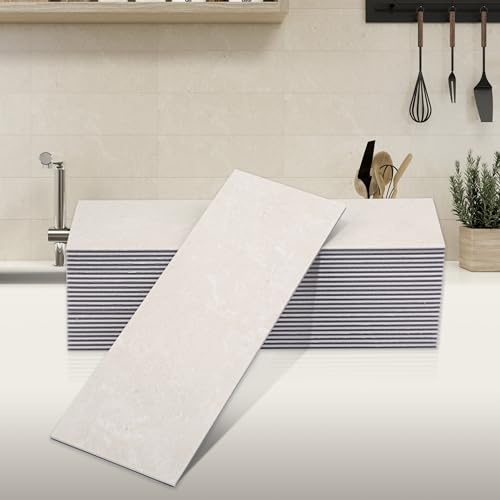 HAILSEA Marmorfliesen zum Abziehen und Aufkleben, 10,2 x 30,5 cm, 24 Blatt für Küche, Bad, Kamin (Beige Rosa Girona)