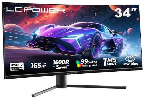 LC-Power LC-M34-UWQHD-180-C 34 Monitor UltraWide Gaming Curvo, UWQHD 3440x1440, curvatura 1500R, Pantalla panorámica 21:9, Panel VA