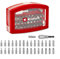 Original Einhell Bit-Box 32-tlg. (30x 25-mm-Bits CrV, 60-mm-Schnellwechselbithalter, Stecknuss-Adapter, Aufbewahrungsbox mit Gürtelclip, transparenter Deckel)