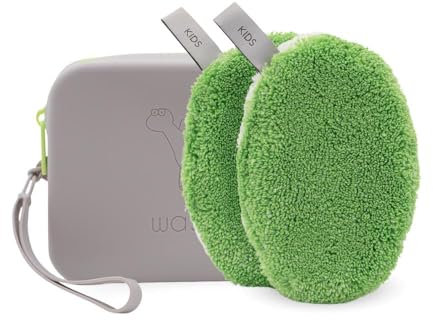 waschies Travel Set Kids nachhaltige & wasserabweisende Aufbewahrungstasche inkl. wiederverwendbarer Waschpads für Unterwegs, waschbar, Reise- und Geschenkset (Green)