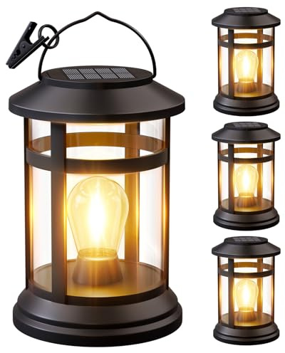 NFEVER Solar Lanterns Outdoor Waterproof: 4 Pack Hanging Solar Lights for Outside Patio Porch Garden Tabletop Decor - Bright LED Warm White Solar Powered Lighting - Unique Gardening Lovers Mom Gifts