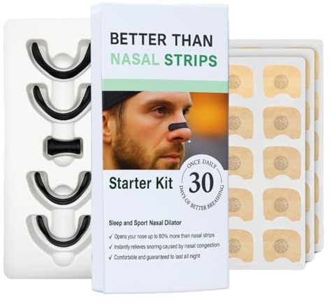 Besser als Nasenstrips – Nasendilatator Starter Kit für besseren Schlaf & Sport – 30 Tage Versorgung – Bequeme, wiederverwendbare Nasenöffner gegen Schnarchen und verstopfte Nase