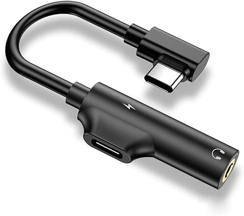 Adaptateur USB C vers prise casque 3,5 mm, câble audio auxiliaire 2 en 1 coudé à 90 degrés Type-C, prend en charge les appels, la charge et le contrôle de la musique, compatible avec les appareils USB