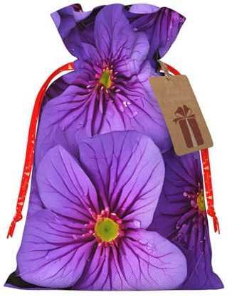Sacchetti di iuta con coulisse con stampa di fiori di giglio viola, sacchetti regalo con coulisse, per matrimoni/feste/festival/stoccaggio