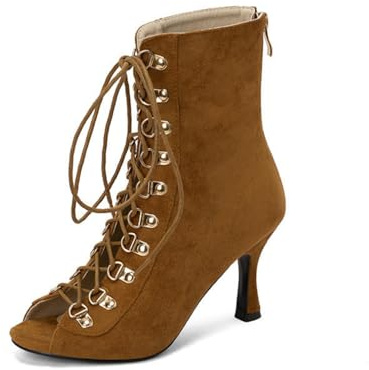 Generico Sandali Donna Suede Estate Peep Toe Stiletto Stivaletti Caviglia Lacci Zip Retro Tacco Alto Abito Booties Stile retrò Moda Scarpe Sera Festa,Marrone,38 EU