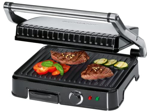 Bomann Kontaktgrill | beidseitiges fettfreies Grillen | 2000W | antihaftbeschichtete Grillplatten | extra tiefen Rillen für intensives Grillmuster | Panini Grill | Kontaktgrill Toaster | KG 2242 CB