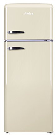 Amica KGC 15635 B Retro Kühl-/Gefrierkombination / Coffee Cream (Beige) / 144cm (H) x 55cm (B) x 62cm (T) / Retro-Design / Kühlschrank mit Gefrierfach