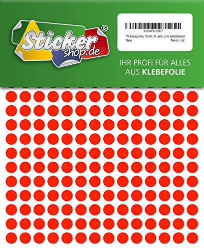 714 Klebepunkte, 10 mm, Markierungspunkte, Punkt, PVC, Vinyl, Folie, Neon, rot, leuchtend, rund, selbstklebend