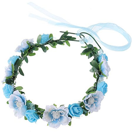 Floral Haarbänder Boho Haar Kranz Hochzeit Braut Haarband Kronen für Weihnachten Geburtstagsparty (blau)