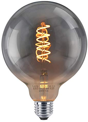 Long Life Lamp Company Industrial Vintage LED Light Bulb E27 Coil Spiral Filament Grey Smoke Glass Retro Edison Classic G125 4w Shadow Globe