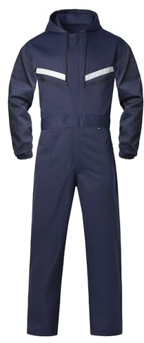 Oralidera Tuta da Lavoro da Uomo Multitasche Tute Blu da Lavoro con Cappuccio Riflettente Tuta Meccanica da Lavoro Alta Visibilità Abbigliamento da Lavoro, Blu Navy, XL