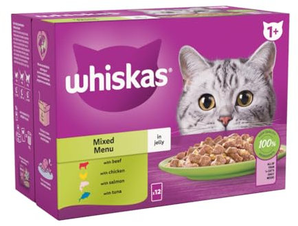 Whiskas 1+ Mixed Selection in Jelly Pouches, Adult Cat Food (12x85g)