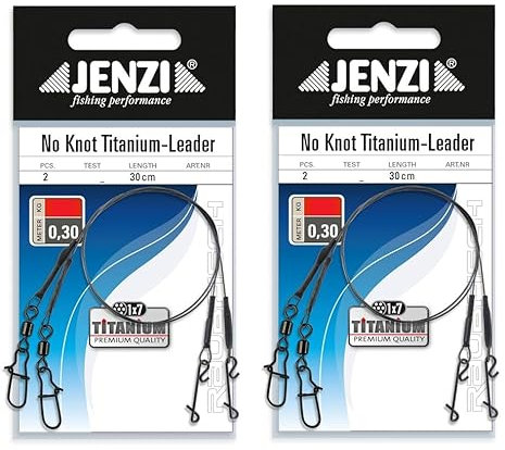 Set: 4 Stück Titanvorfach mit Wirbel und knotenlos Verbinder von Jenzi, 7, 11, & 15 Kg, Länge 30 cm + Petri Heil! Aufkleber (11kg)