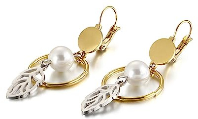 Bishilin Ohrhänger Edelstahl Gold Schwarz Silber, Ohrringe Hängend Hoop mit Blatt und Perlen Ohrringe Jugendstil Modeschmuck