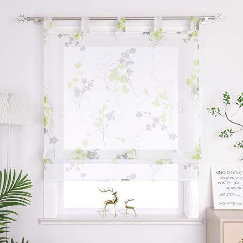 Joyswahl Raffrollo mit Schlaufen Landhaus Raffgardinen Wohnzimmer Fenster Vorhänge Weiß Bändchenrollo »Doris« Transparent BxH 100x140cm Grün 1er Pack
