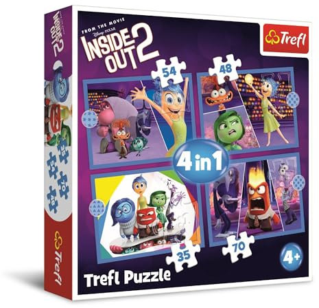 Trefl - Inside Out 2, Le Emozioni Comandano - Puzzle 4in1, da 35 a 70 Pezzi - Puzzle Colorati con i Protagonisti del Film d’Animazione,Gioco per Bambini a partire dai 4 anni
