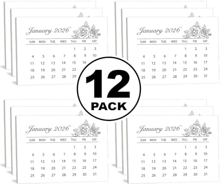 2026 Mini Calendars (12-Pack) Tear off Calendars for Scrapbooking, Crafts, Manual Projects, 2.25 x 3 Inches Refill Pads for Friends and Family (Roses)