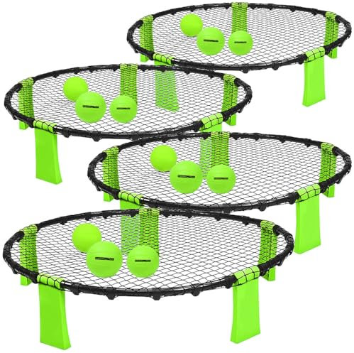 PEARL Sports Roundnet Spiele: 4 Outdoor-Roundnet-Spielsets mit 4 Spielnetzen und 12 Bällen, Ø 92 cm (Spiele-Sets, Sportspiele, Volleyball)