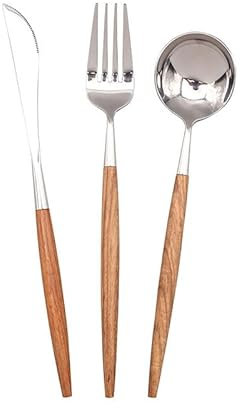 Besteckset, 3/12/18/24/30/36-teilig, Edelstahl 304, Tischmesser, Gabeln und Löffel, Holzgriff, Haushaltsgeschirr, Schwarz, 36-teilig für 12 (Schwarz, 18-teilig für 6)
